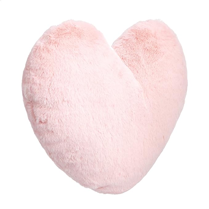 A plush and soft Amazon Basics pink heart-shaped pillow, designed to add a charming and cozy touch to your bedroom or lounge area. no-save
